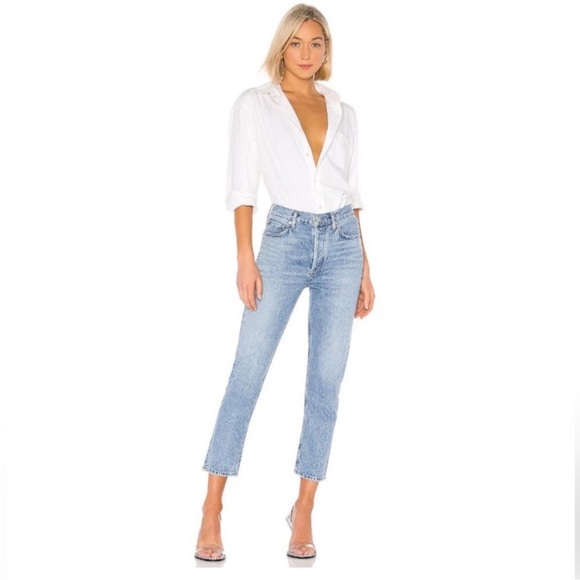 Agolde Riley High Rise Straight Crop Blur Jeans size 30 Medium Wash - Picture 2 of 10